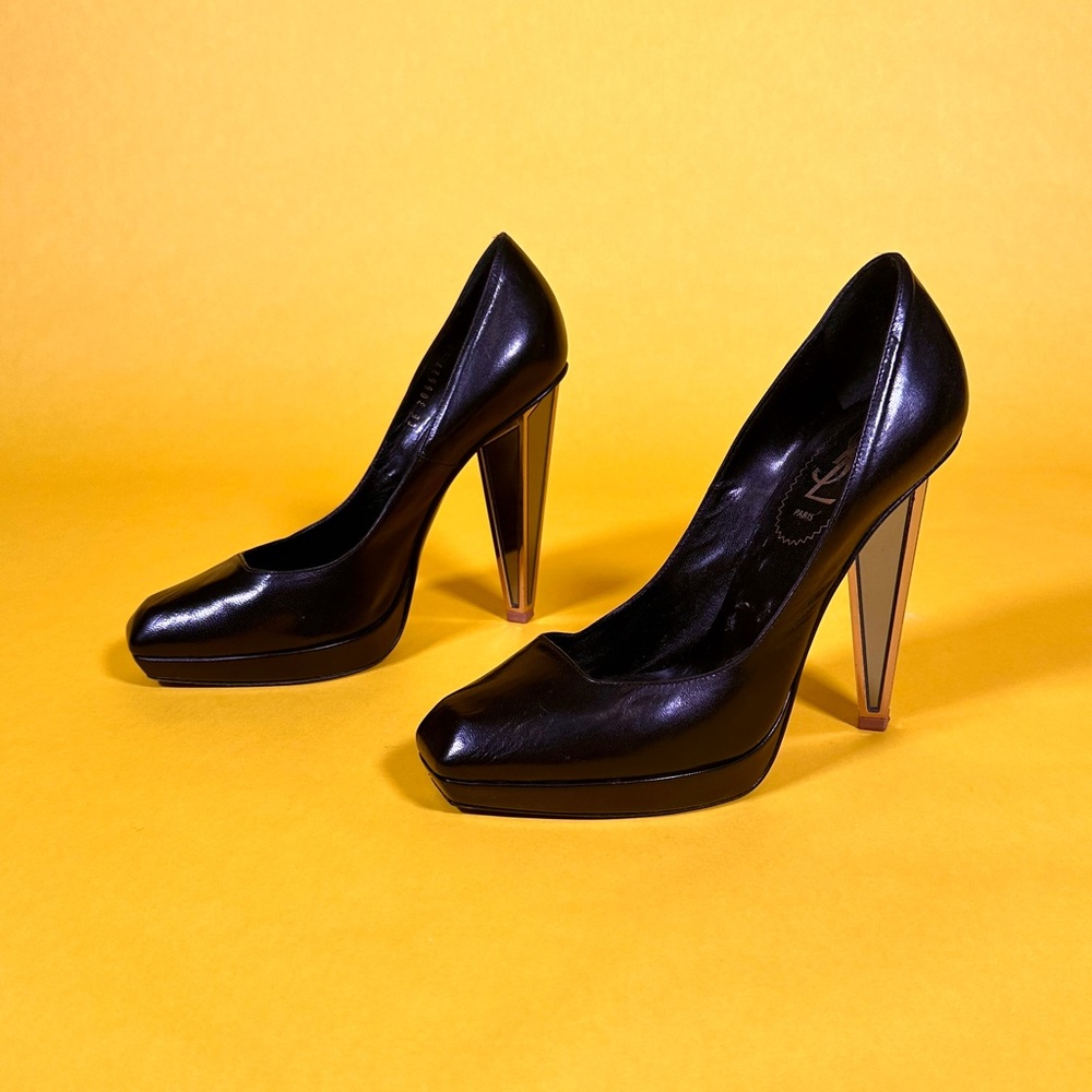 YSL Black Leather and Mirror Heel Pumps